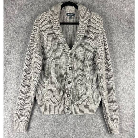 Bonobos Shawl Collar Cardigan Sweater Mens Large Gray Slim Fit Ribbed Grandpa - Picture 1 of 15